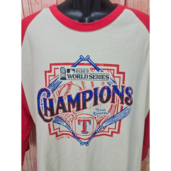 Texas Rangers Majestic Womens 2023 World Series Champions Raglan T-Shirt Large - Picture 3 of 8